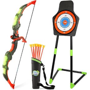 2 Pack Bow and Arrow Set with 29in Large Dart Board, LED Light Up Archery Set for Kids with 20 Suction Cup Arrows&12 Sticky Balls Standing Target Indoor Toys Stocking Stuffers for Boys Girls