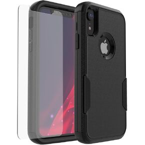for iPhone XR case, 3-Layer Anti-Slip Heavy Duty Military Grade Protection Shockproof Drop Proof Protective iPhone XR Case with Screen Protector,6.1" (Black)