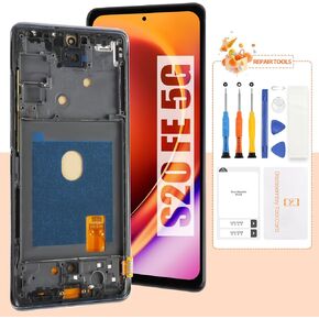 AMOLED Screen for Samsung S20 FE 5G Screen Replacement S20 FE LCD Screen SM-G781B,SM-G781U Touch Display Digitizer Assembly Repair Parts with Frame(with Fingerprint Function) (Black)