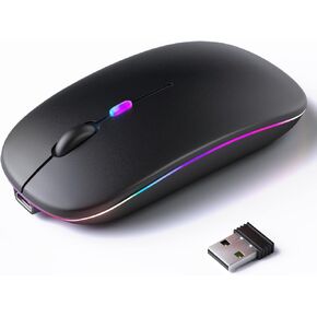 Wireless Bluetooth Mouse, Rechargeable LED Dual Mode Mouse (Bluetooth 5.2 and USB Receiver) Portable Silent Mouse,for Laptop/Desktop/Tablet (Black)