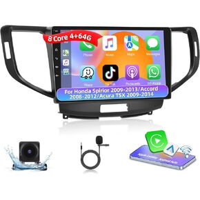Podofo 4+64G 8 Core Car Stereo for Honda Spirior 2009-2013/Accord 2008-2012/Acura TSX 2009-2014 with Apple CarPlay Android Auto 9" Touch Screen Radio Audio BT 5.0 GPS Navi EQ RDS Hi-Fi Backup Camera