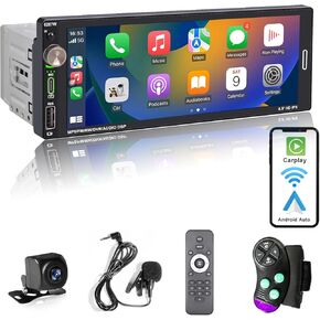Single 1 Din Car Stereo with Touchscreen (6.9") Compatible with [Wireless] Apple CarPlay/Android Auto Bluetooth AM/FM/RDS Radio Type-C USB (2.1A Fast Charge) Backup Camera Audio Receiver