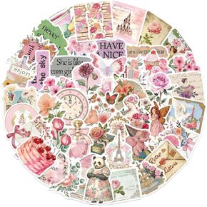 50Pcs Aesthetic Pink Stickers, Waterproof Vinyl Vintage Stickers Pack for Journal, Scrapbook, Kindle, Water Bottle, Hydro Flask, Laptop, Skateboard, Luggage, Phone, Kawaii Stickers for Girls Women