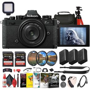 Nikon Z fc DX-Format Mirrorless Camera with NIKKOR Retro Style Z 28mm f/2.8 (SE) Lens (1673B) + 2 x EN-EL25 Battery + 2 x 64GB Memory Card + Photo Software + LED Light + Bag + More (Renewed)