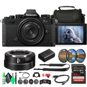 Nikon Z fc DX-Format Mirrorless Camera with NIKKOR Retro Style Z 28mm f/2.8 (SE) Lens (1673B) + Nikon FTZ II Mount Adapter + 64GB Memory Card + Camera Bag + Cleaning Kit + More (Renewed)