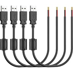 YQMAJIM USB Pigtail Power Cable,(3Ft 22AWG) Power Only USB Replacement Plug Cord with Magnetic Ring,12V/2A USB to Bare Wire Extension Cable,USB 2Wire Pigtail Open End Connector DIY Charger(4Pcs)