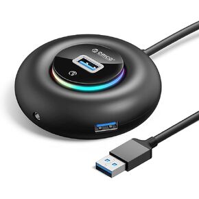Multi Port USB Splitter, 4 Port USB 3.0 Hub, ORICO USB A Port Data Hub Have RGB Indicators, for Laptop, Computer, Mobile HDD, Flash Drive and Printer, Camera, Key-Borad, Mouse U-Disk etc