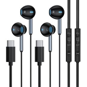 2Pack USB C Headphones Wired, Apple USBC Corded Earbuds & in-Ear Headphones with Microphone for iPhone 16 15 Pro Max, Samsung Ear Buds Wired Earphones for Galaxy S24 S23 Ultra, Google Pixel Earbuds