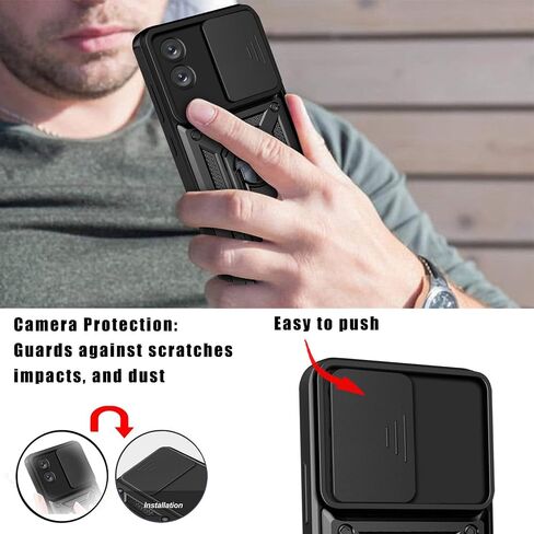 جراب Moto G Play 2024، جراب هاتف Motorola G Play 2024 مع مسند وواقي شاشة وغطاء كاميرا منزلق، غطاء واقٍ شديد التحمل مضاد للصدمات لهاتف Motorola Moto G Play 2024، أزرق in Saudi Arabia