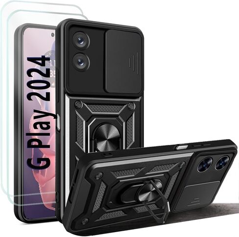 جراب Moto G Play 2024، جراب هاتف Motorola G Play 2024 مع مسند وواقي شاشة وغطاء كاميرا منزلق، غطاء واقٍ شديد التحمل مضاد للصدمات لهاتف Motorola Moto G Play 2024، أزرق in Saudi Arabia