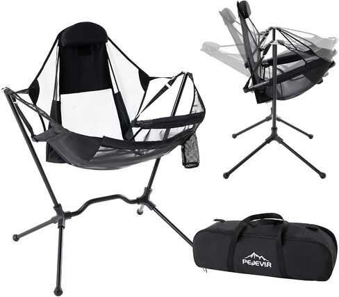 Hammock Camping Chair with Adjustable Backrest, Aluminum Folding Hammock Chair with Pillow Heavy Duty Swing Chair Supports 300lbs Portable Rocking Chair for Traveling Lawn and Patio, Black in Saudi Arabia