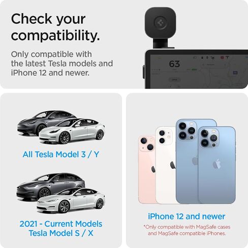 Spigen OneTap Pro (MagFit) مصمم لطراز Tesla 3/Y/S/X وFord Mustang Mach-E مصمم لشاحن السيارة اللاسلكي MagSafe المتوافق مع iPhone 16 Pro Max و16 Pro و16 Plus و15 و14 و13 و 12 in Saudi Arabia