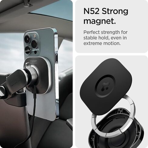 Spigen OneTap Pro (MagFit) مصمم لطراز Tesla 3/Y/S/X وFord Mustang Mach-E مصمم لشاحن السيارة اللاسلكي MagSafe المتوافق مع iPhone 16 Pro Max و16 Pro و16 Plus و15 و14 و13 و 12 in Saudi Arabia