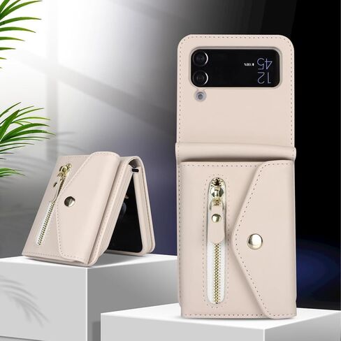 جراب Cavor لهاتف Samsung Galaxy Z Flip 4 مع حزام معصم وحامل بطاقات وحبل حامل وفتحة كتف، جراب هاتف Z Flip 4 لطيف، مضاد للسقوط، جراب جلدي بسحاب وجيب مقاوم للصدمات - أسود in Kuwait
