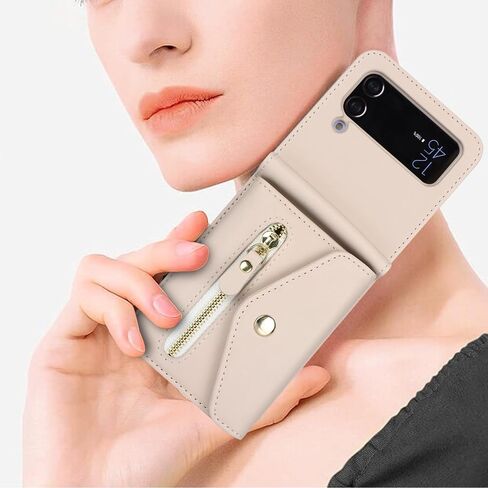 جراب Cavor لهاتف Samsung Galaxy Z Flip 4 مع حزام معصم وحامل بطاقات وحبل حامل وفتحة كتف، جراب هاتف Z Flip 4 لطيف، مضاد للسقوط، جراب جلدي بسحاب وجيب مقاوم للصدمات - أسود in Kuwait
