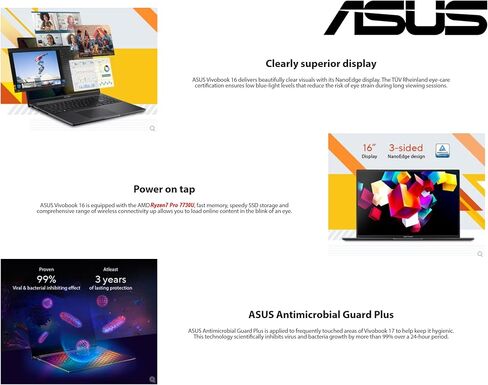 ASUS VivoBook 16, WUXGA (1920 x 1200) Display, AI 2024 Laptop, AMD Ryzen 7 Pro 7730U, Wi-Fi 6E, 720p Webcam, Backlit KB, Fingerprint, Webcam, Alexa, Win11 Pro, w/HDMI (40GB RAM | 2TB SSD HDMI) in Saudi Arabia