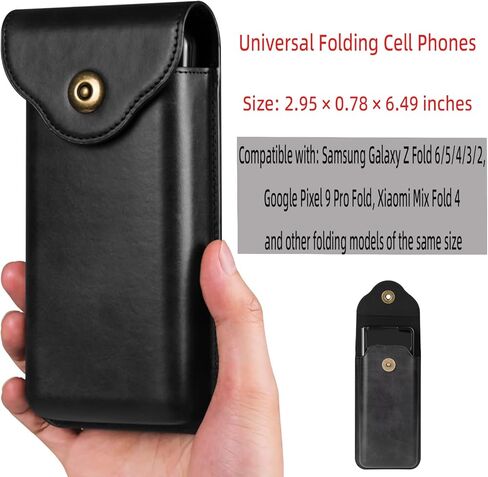 Cell Phone Holster for Samsung Galaxy Z Fold 6/5/4/3/2, Google Pixel 9 Pro Fold,Xiaomi Mix Fold 4,Leather Belt Pouch Case Phone Holster for Men with Belt Clip (Black) in Saudi Arabia