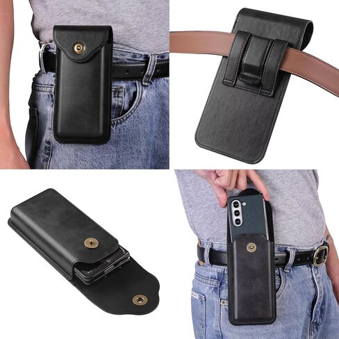 Cell Phone Holster for Samsung Galaxy Z Fold 6/5/4/3/2, Google Pixel 9 Pro Fold,Xiaomi Mix Fold 4,Leather Belt Pouch Case Phone Holster for Men with Belt Clip (Black) in Saudi Arabia