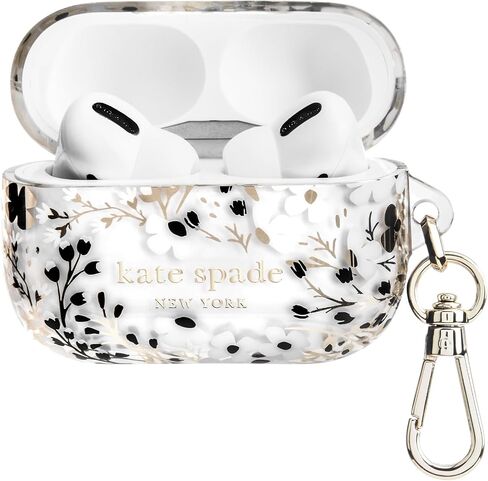 حافظة واقية لسماعات AirPods Pro من Kate Spade New york مع حلقة سلسلة مفاتيح - فضية لامعة، متوافقة مع AirPods Pro الجيل الثاني / الأول in Kuwait