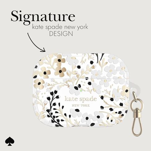 حافظة واقية لسماعات AirPods Pro من Kate Spade New york مع حلقة سلسلة مفاتيح - فضية لامعة، متوافقة مع AirPods Pro الجيل الثاني / الأول in Kuwait