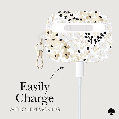 حافظة واقية لسماعات AirPods Pro من Kate Spade New york مع حلقة سلسلة مفاتيح - فضية لامعة، متوافقة مع AirPods Pro الجيل الثاني / الأول in Kuwait