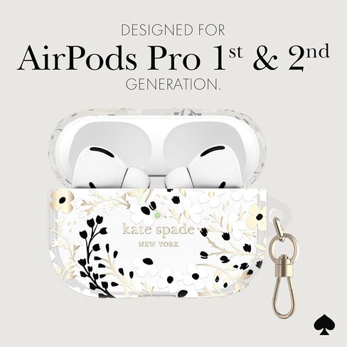 حافظة واقية لسماعات AirPods Pro من Kate Spade New york مع حلقة سلسلة مفاتيح - فضية لامعة، متوافقة مع AirPods Pro الجيل الثاني / الأول in Kuwait
