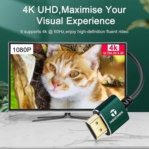 Thsucords Thin HDMI to HDMI Cable 25FT 2 Pack, Ultra Slim & Flexible HDMI Cord Supports High Speed 4K@60Hz 18gbps 2160p 1080p in Kuwait