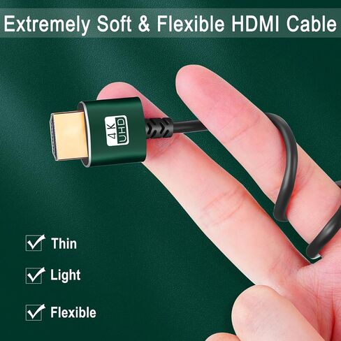 Thsucords Thin HDMI to HDMI Cable 25FT 2 Pack, Ultra Slim & Flexible HDMI Cord Supports High Speed 4K@60Hz 18gbps 2160p 1080p in Kuwait