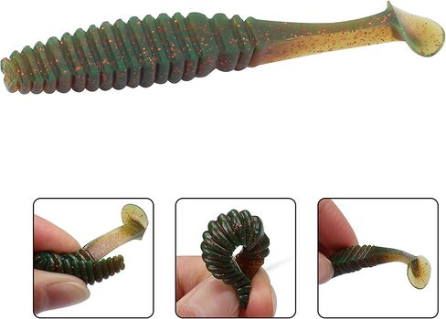 RUNCL Anchor Box - Paddle Tail Swimbaits, Soft Jerk Baits, 20/40/50/60pcs Soft Fishing Lures, Curved Tail Grubs - 3D Lifelike Eyes, Split/Boot/Curved/Straight/Thin Tail - 1/2/3/4/5in, Proven Colors in Kuwait