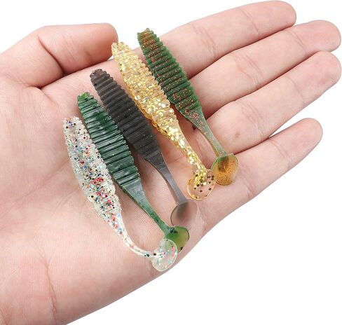 RUNCL Anchor Box - Paddle Tail Swimbaits, Soft Jerk Baits, 20/40/50/60pcs Soft Fishing Lures, Curved Tail Grubs - 3D Lifelike Eyes, Split/Boot/Curved/Straight/Thin Tail - 1/2/3/4/5in, Proven Colors in Kuwait