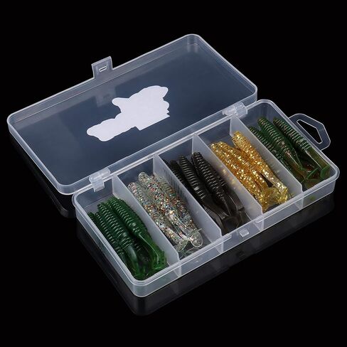 RUNCL Anchor Box - Paddle Tail Swimbaits, Soft Jerk Baits, 20/40/50/60pcs Soft Fishing Lures, Curved Tail Grubs - 3D Lifelike Eyes, Split/Boot/Curved/Straight/Thin Tail - 1/2/3/4/5in, Proven Colors in Kuwait