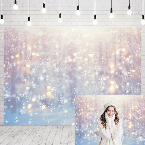 INRUI البوليستر الأبيض رقاقات الثلج خلفية الشتاء عيد الميلاد بريق خوخه العجائب التصوير الفوتوغرافي لحديثي الولادة عيد الميلاد عطلة الطرف الديكور (7x5FT) in Kuwait