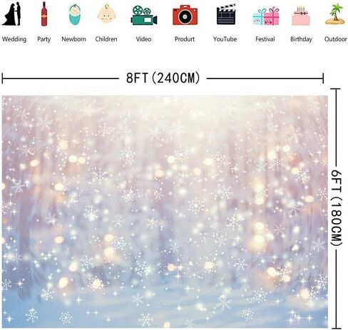 INRUI البوليستر الأبيض رقاقات الثلج خلفية الشتاء عيد الميلاد بريق خوخه العجائب التصوير الفوتوغرافي لحديثي الولادة عيد الميلاد عطلة الطرف الديكور (7x5FT) in Kuwait