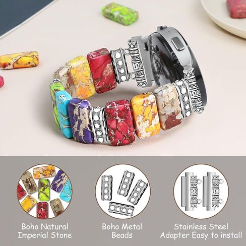 Natural Stone Bracelet Beaded Band Women 20mm Compatible with Samsung Galaxy Watch 7/6/5/4/Active 2 40 44mm/Watch 4 Classic 42 46mm/Watch 6 Classic 43 47mm/Watch 5 Pro 45mm/Watch FE 40mm Boho Strap in Saudi Arabia