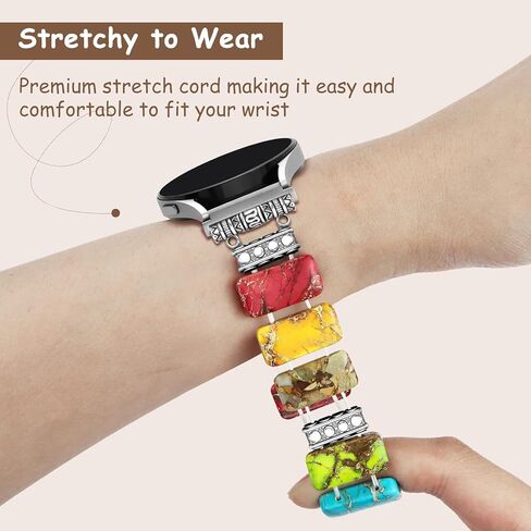 Natural Stone Bracelet Beaded Band Women 20mm Compatible with Samsung Galaxy Watch 7/6/5/4/Active 2 40 44mm/Watch 4 Classic 42 46mm/Watch 6 Classic 43 47mm/Watch 5 Pro 45mm/Watch FE 40mm Boho Strap in Saudi Arabia