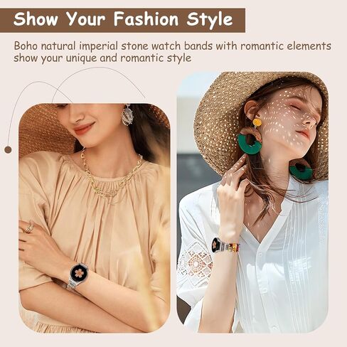 Natural Stone Bracelet Beaded Band Women 20mm Compatible with Samsung Galaxy Watch 7/6/5/4/Active 2 40 44mm/Watch 4 Classic 42 46mm/Watch 6 Classic 43 47mm/Watch 5 Pro 45mm/Watch FE 40mm Boho Strap in Saudi Arabia