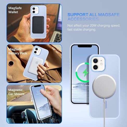 حافظة BENTOBEN المغناطيسية لهاتف iPhone 12، حافظة iPhone 12 Pro [متوافقة مع Magsafe] حافظة شفافة غير لامعة رفيعة مقاومة للصدمات للنساء والرجال والفتيات لهاتف iPhone 12/12 Pro 6.1"، أزرق فاتح in Kuwait