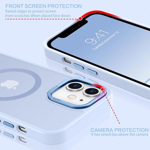 حافظة BENTOBEN المغناطيسية لهاتف iPhone 12، حافظة iPhone 12 Pro [متوافقة مع Magsafe] حافظة شفافة غير لامعة رفيعة مقاومة للصدمات للنساء والرجال والفتيات لهاتف iPhone 12/12 Pro 6.1"، أزرق فاتح in Kuwait