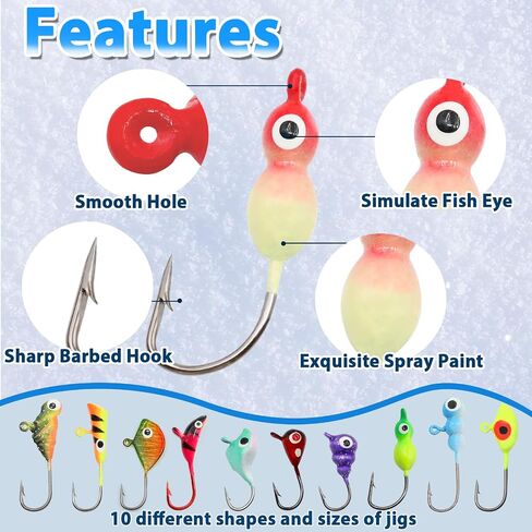 FishTrip Ice Fishing Jigs Kit, Glow Jig Lure Set for Winter Ice Fishing in Saudi Arabia