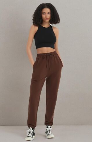 بنطال رياضي نسائي من القطن برباط للركض بنطال مستقيم الساق للسيدات أثناء ممارسة التمارين والركض in Kuwait