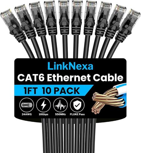كابل إيثرنت Cat 6، يدعم 10 جيجابت في الثانية كابل UTP Cat 6، كابل Cat6 عالي السرعة لجهاز التوجيه، المودم، PS4/5، Xbox، الألعاب، 5 أقدام، أسود in Kuwait