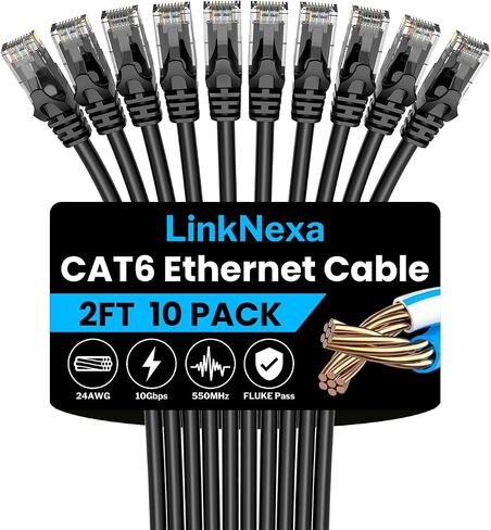 كابل إيثرنت Cat 6، يدعم 10 جيجابت في الثانية كابل UTP Cat 6، كابل Cat6 عالي السرعة لجهاز التوجيه، المودم، PS4/5، Xbox، الألعاب، 5 أقدام، أسود in Kuwait