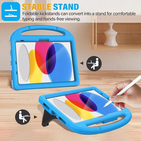 SUPLIK Kids Case for iPad A16 11-Inch 2025 (11th Gen) & iPad 10th Generation (10.9" 2022), Durable Shockproof Stand Cover with Screen Protector/Pencil Holder/Handle for Kids, Pink in Kuwait