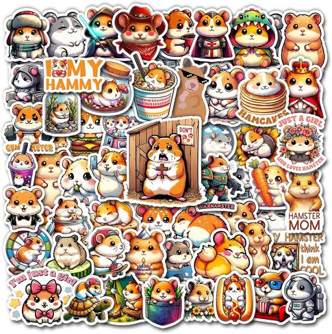 Pack 50 PCS Hamster Stickers Cute Animal Decals Vinyl Waterproof Decor Laptop Phone Case Water Bottle Luggage Skateboard Luggage Bicycle Bumper Gift for Boy Girl Kid Teen Adult in Kuwait