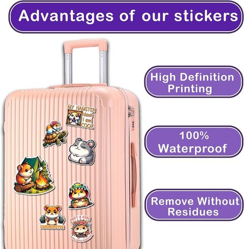 Pack 50 PCS Hamster Stickers Cute Animal Decals Vinyl Waterproof Decor Laptop Phone Case Water Bottle Luggage Skateboard Luggage Bicycle Bumper Gift for Boy Girl Kid Teen Adult in Kuwait