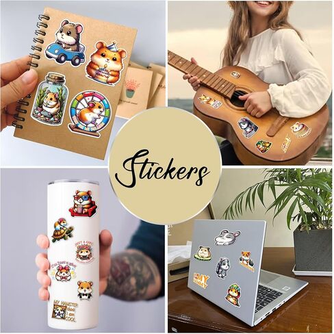 Pack 50 PCS Hamster Stickers Cute Animal Decals Vinyl Waterproof Decor Laptop Phone Case Water Bottle Luggage Skateboard Luggage Bicycle Bumper Gift for Boy Girl Kid Teen Adult in Kuwait