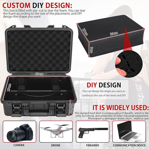 Hard Case with IP67 Waterproof Shockproof Tool Box for Microphone, Drones, Camera, Equipments, Portable Storage Case, 12.2 x 9.8 x 5.5 Inch in Kuwait