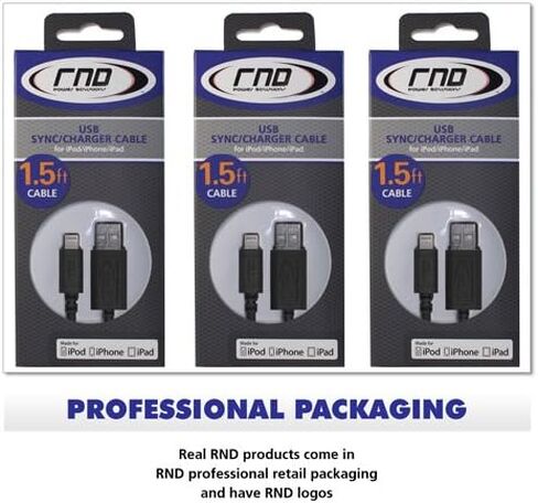 RND Apple Certified Lightning USB 1.5ft Cable (3-Pack) for iPhone (10, X, 8, 8 Plus, 7, 7 Plus, 6, 6 Plus, 6S, 6S Plus, 5, 5S, 5C, SE) iPad (Pro, Air, Mini) and iPod (1.5 feet/.5M/Black) in Saudi Arabia