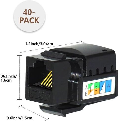 Cat6 Ethernet Coupler RJ45 Keystone Jack 40 Pack Cat 6/Cat5e RJ45 Coupler Ethernet Wall Jack for Ethernet Wall Plate/Patch Panel with Punch Down Stand 90-Degree Insert Black in Saudi Arabia