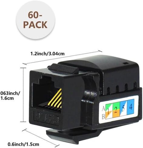 Cat6 Ethernet Coupler RJ45 Keystone Jack 40 Pack Cat 6/Cat5e RJ45 Coupler Ethernet Wall Jack for Ethernet Wall Plate/Patch Panel with Punch Down Stand 90-Degree Insert Black in Saudi Arabia